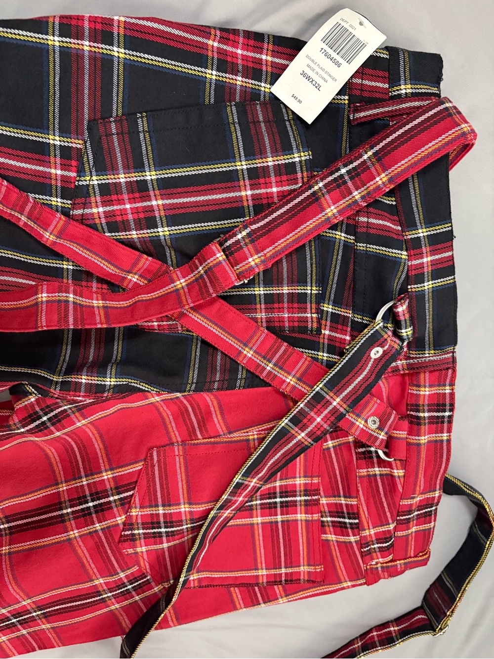 Hot Topic Red, Black and white Plaid Strap Pants